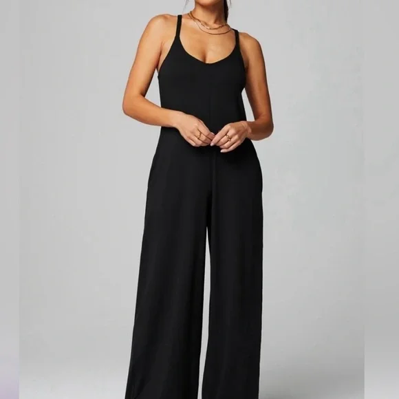 Fabletics Cloud Jersey Wide Leg Onesie in Black New with Tags Size Large - Picture 3 of 12